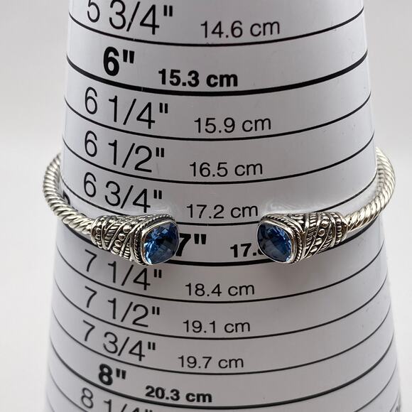 NWT ANNIKA WITT Sterling silver Textured Hinged Blue Topaz Bracelet Made in Bali - Picture 8 of 9